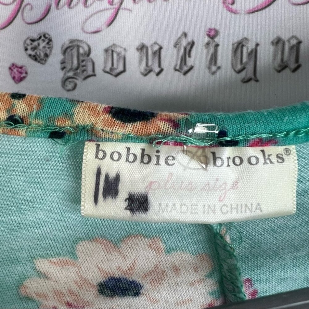 Bobbie Brooks long sleeve asymmetrical hem fairy flowers Teal Floral Blouse - Picture 12 of 14